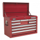 Topchest & Rollcab Combination 15 Drawer with Ball-Bearing Slides - Red & 148pc Tool Kit APCOMBOBBTK57