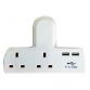 T-shape Socket 2 Way Adaptor 13A Fused with USB DCN1695