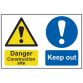 Danger Construction Site Keep Out - PVC 600 x 400mm SCA4005