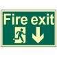Fire Exit Running Man Arrow Down - Photoluminescent 300 x 200mm SCA1580