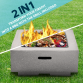 Dellonda Square MgO Fire Pit with BBQ Grill, Safety Mesh Screen and Fire Poker, Magnesium Oxide, Suitable for Wood and Charcoal - Light Grey - DG192 DG192