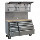 Mobile Stainless Steel Tool Cabinet 10 Drawer with Backboard & 2 Wall Cupboards AP5520SS
