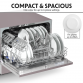 Baridi Compact Tabletop Dishwasher 6 Place Settings, 6 Programmes, Low Noise, 6.5L Cycle, Start Delay - Silver DH84