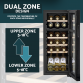 Baridi 18 Bottle Dual Zone Wine Cooler, Fridge with Digital Touch Screen Controls, Wooden Shelves & LED Light, Black DH89