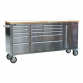 Mobile Stainless Steel Tool Cabinet 10 Drawer & Cupboard AP7210SS