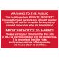 Building Site Warning To Public And Parents - PVC 600 x 400mm SCA4251