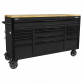 Superline PRO® Black Edition Mobile Trolley with Wooden Worktop 15 Drawer 1549mm AP6215BE