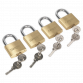 Brass Body Padlock with Brass Cylinder 40mm Keyed Alike Pack of 4 S0992