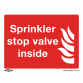 Safe Conditions Safety Sign - Sprinkler Stop Valve - Self-Adhesive Vinyl - Pack of 10 SS23V10