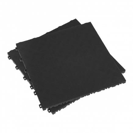 Polypropylene Floor Tile 400 x 400mm - Black Treadplate - Pack of 9 FT3B