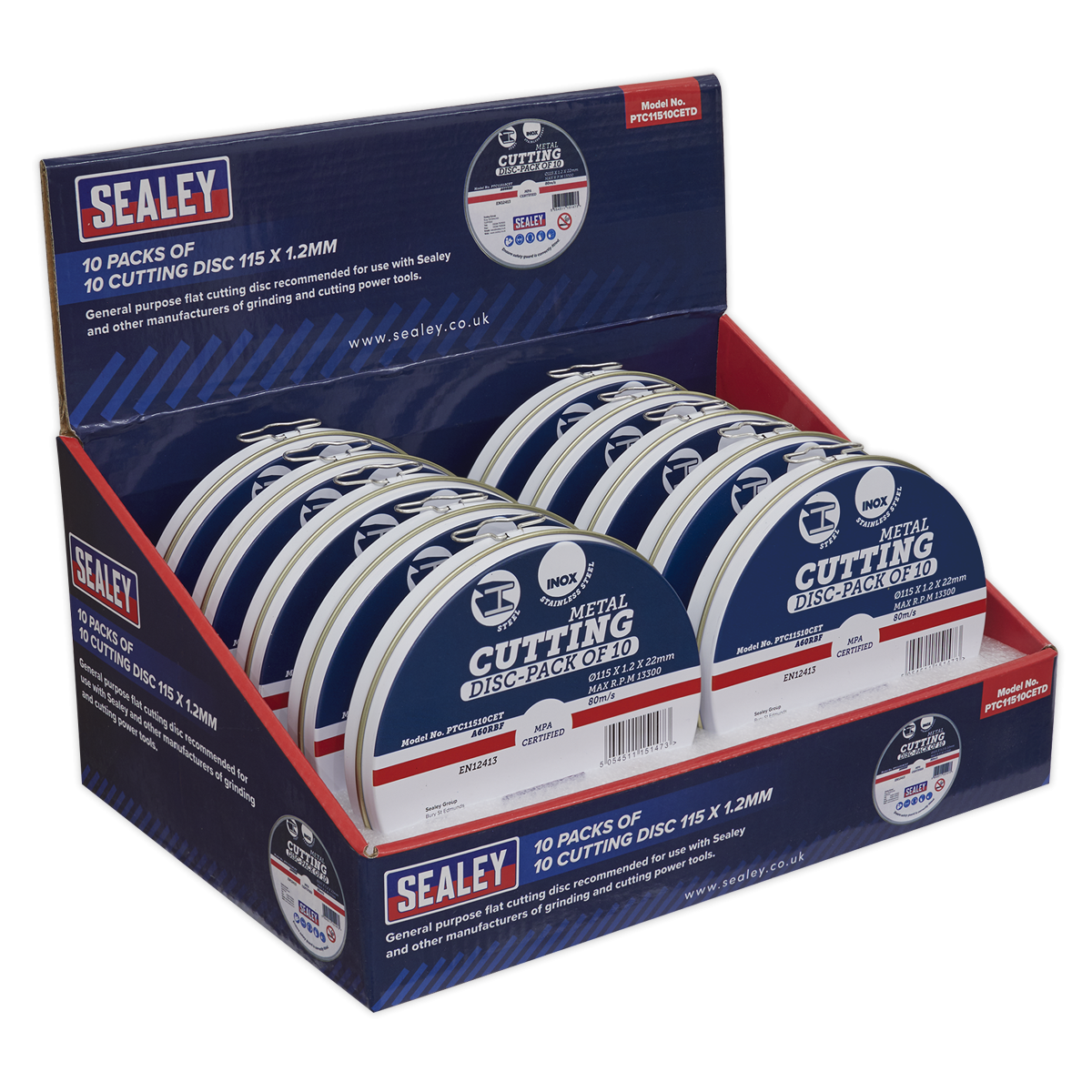 Cutting Disc 115 x 1.2mm Countertop Display Box 10 Packs of 10 PTC11510CETD