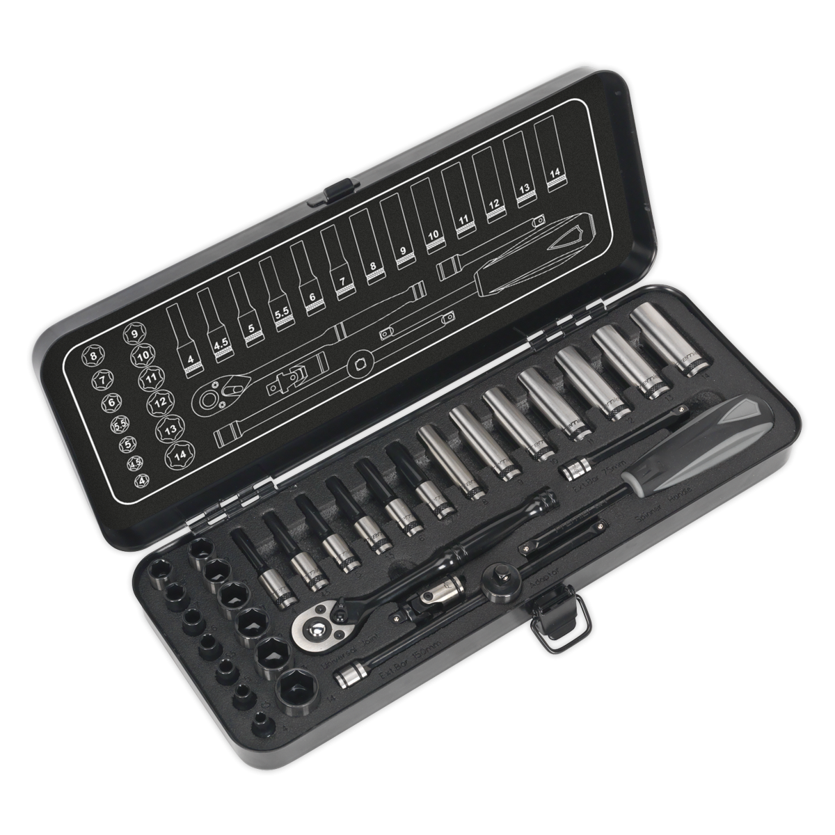 Socket Set 32pc 1/4"Sq Drive 6pt WallDrive® Metric Black Series AK7970