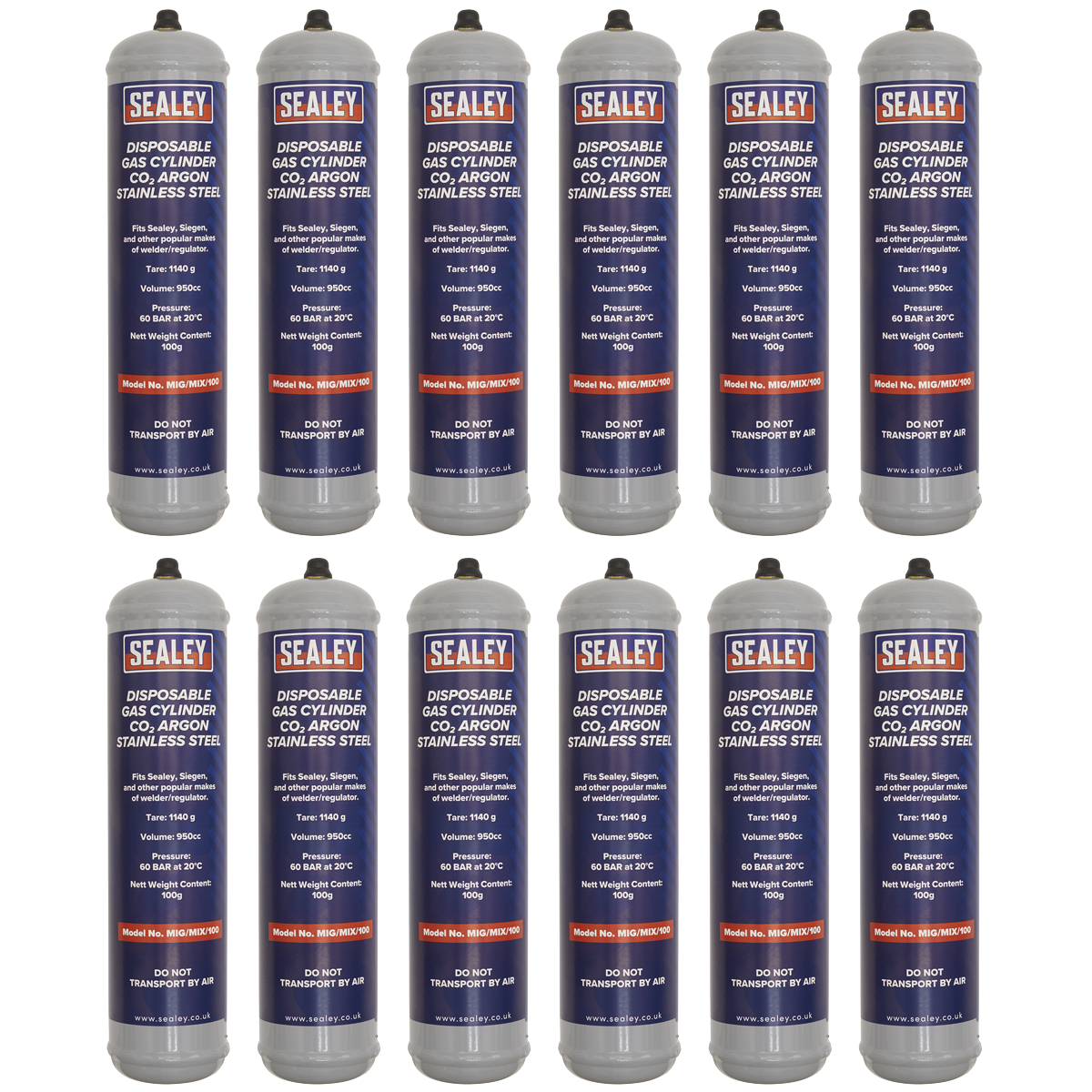 Gas Cylinder Disposable Carbon Dioxide/Argon 100g - Box of 12 MIG/MIX/100/12