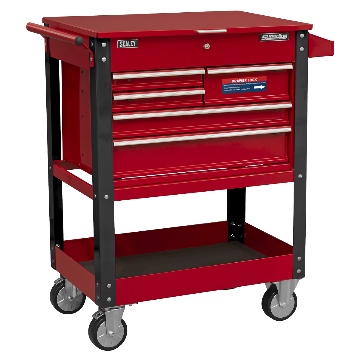 Heavy-Duty Mobile Tool & Parts Trolley with 5 Drawers & Lockable Top AP890M