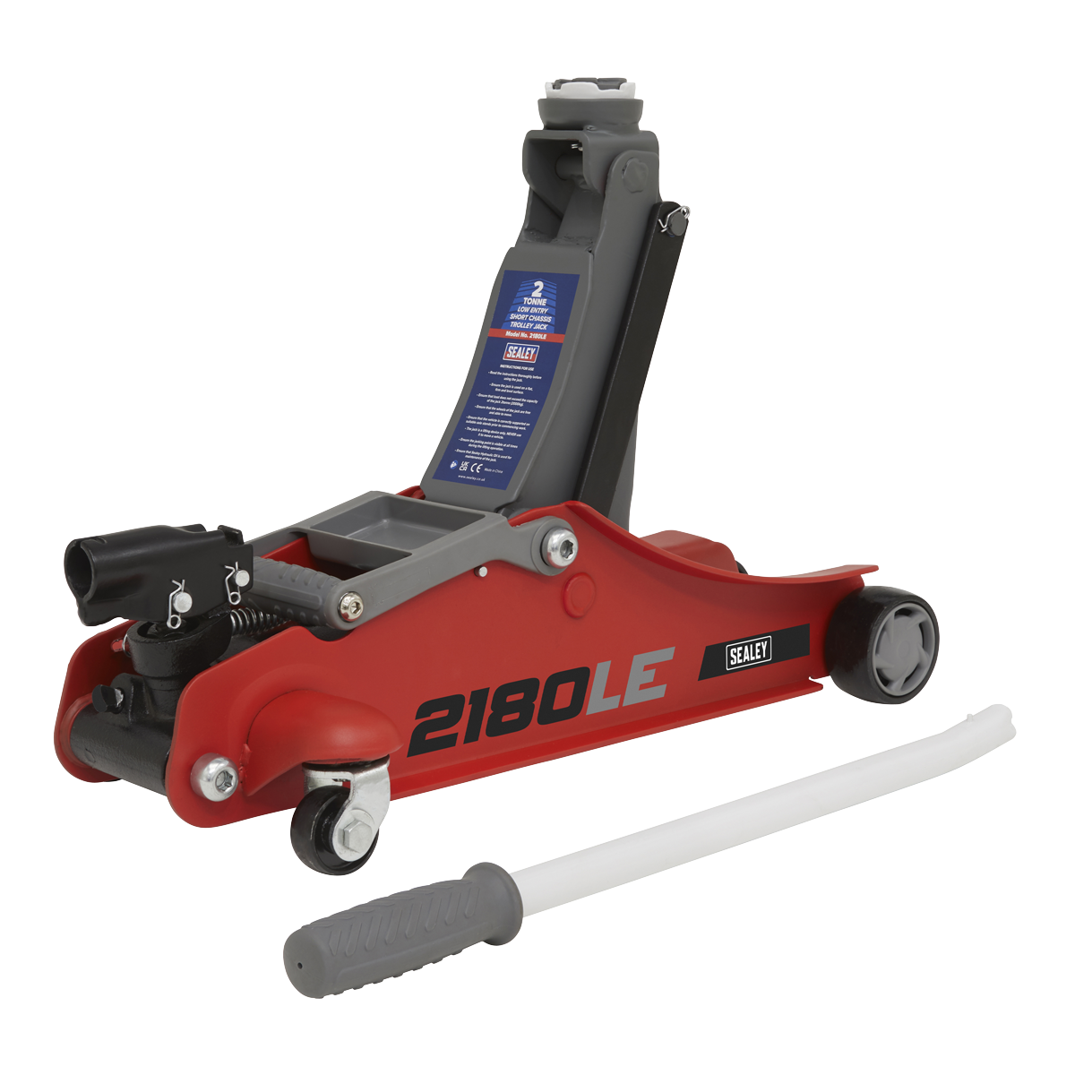 180° Handle Trolley Jack 2 Tonne Low Profile Short Chassis - Red 2180LE