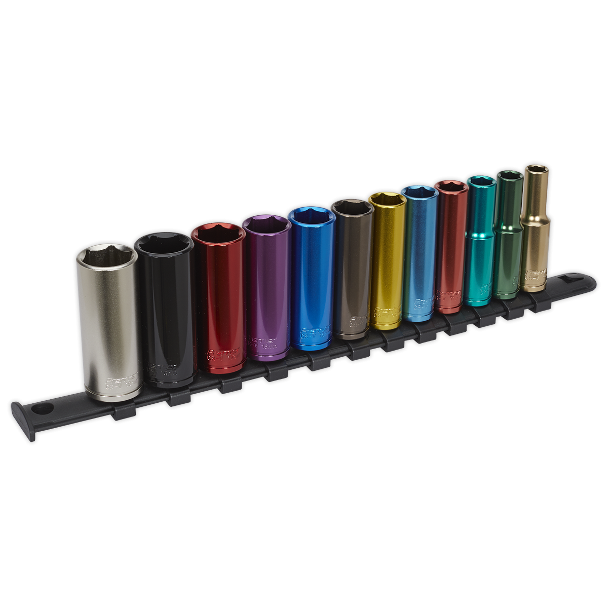 Multi-Coloured Socket Set 12pc 3/8"Sq Drive 6pt Deep WallDrive® Metric