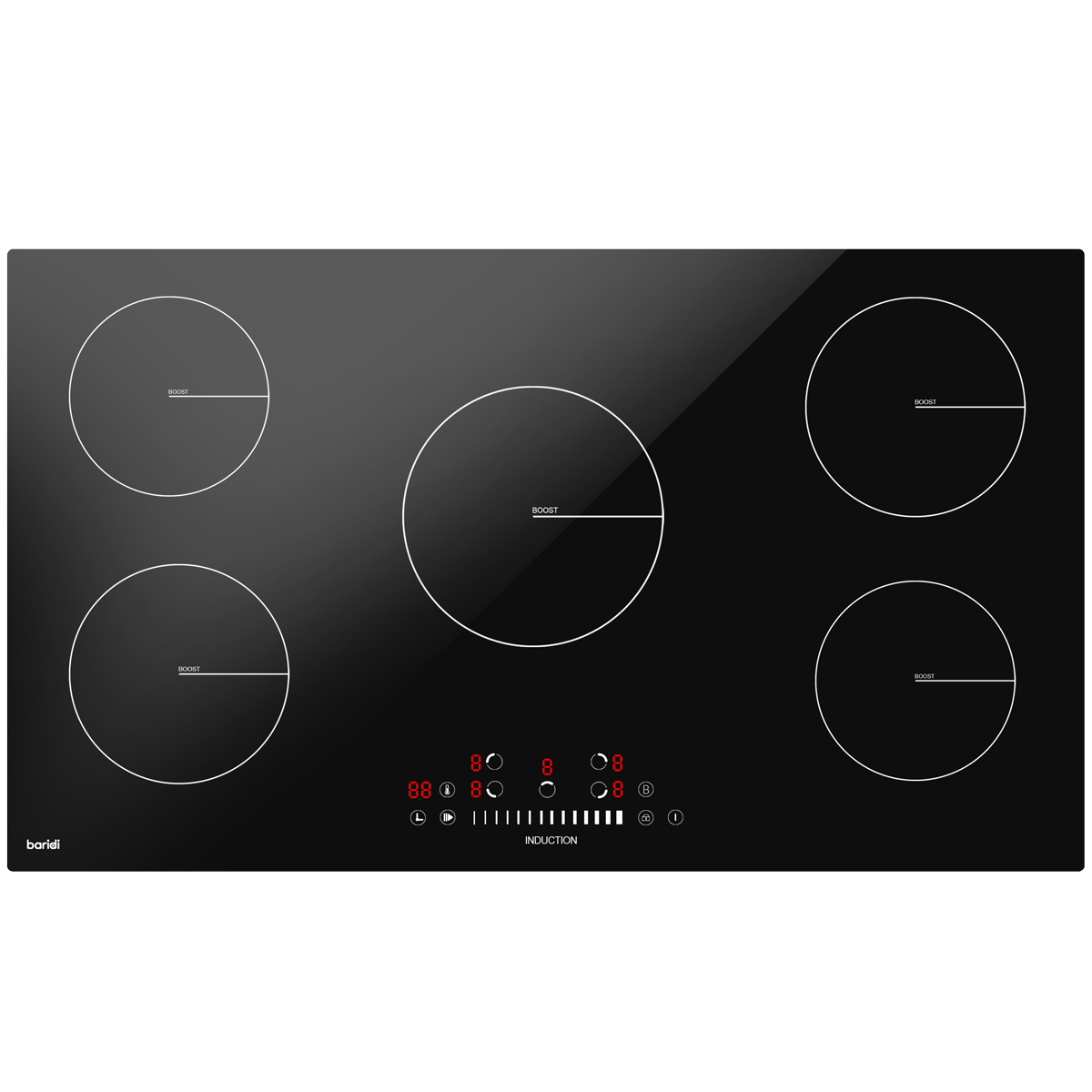 Baridi 90cm Built-In Induction Hob with 5 Cooking Zones, 9300W, Boost Function, 9 Power Levels, Slider Touch Control, Hardwired DH180