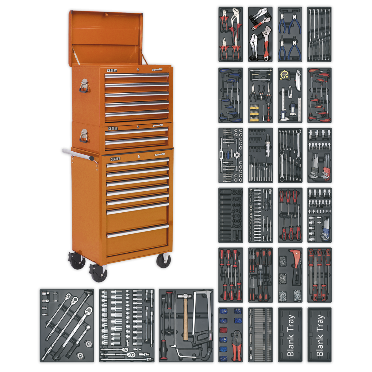 Tool Chest Combination 14 Drawer with Ball-Bearing Slides - Orange & 1179pc Tool Kit SPTOCOMBO1