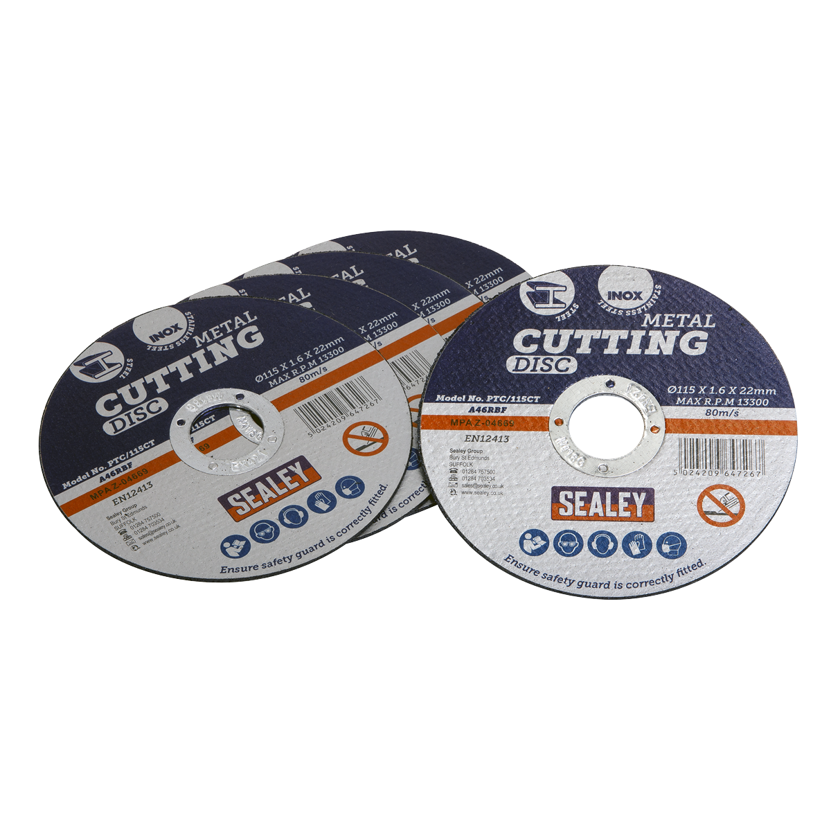 Cutting Disc Ø115 x 1.6mm Ø22mm Bore Pack of 5 PTC/115CT5