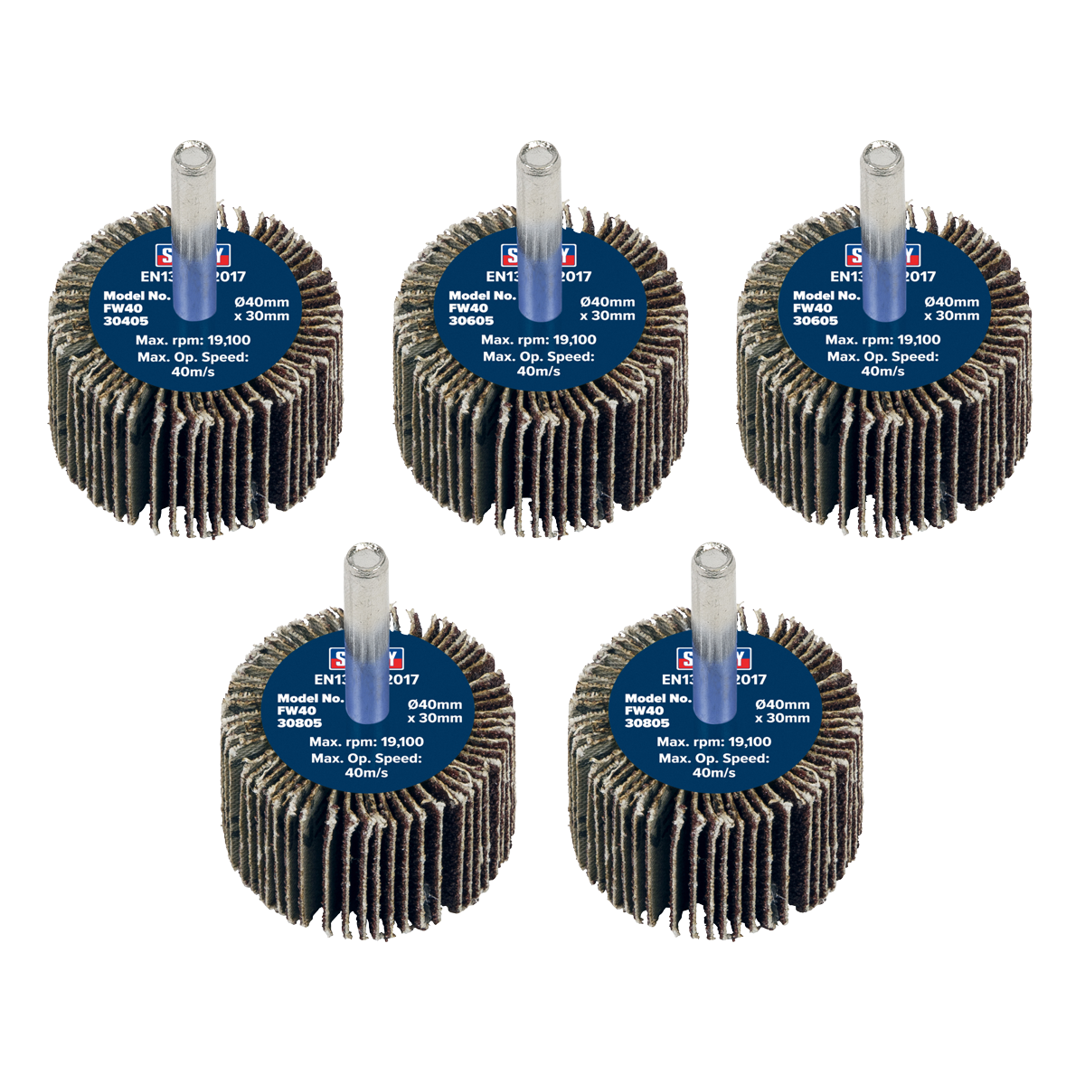 Flap Wheel Ø40 x 30mm Ø6mm Shaft Assorted Grit - Pack of 5 FW4030ASS
