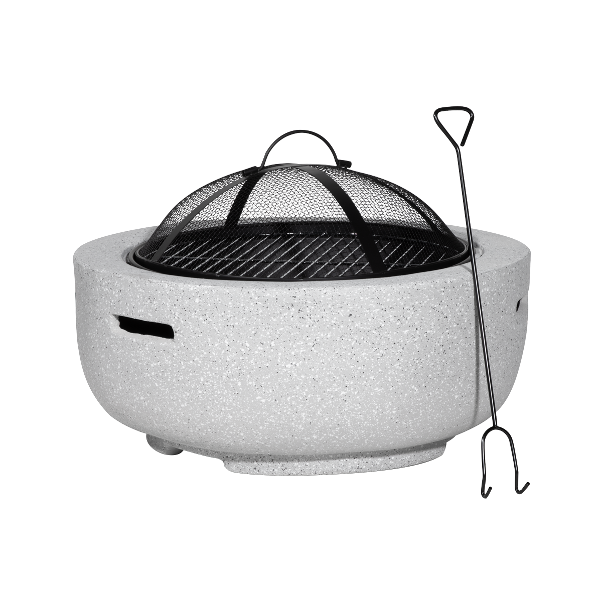 Dellonda Round MgO Fire Pit with BBQ Grill, Ø60cm, Safety Mesh Screen - Light Grey DG188