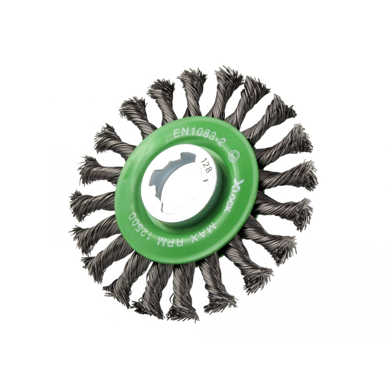 X-LOCK Conical Wire Brush 115mm M14x2, 0.50mm Stainless Steel Wire FAIWBCTSSXL