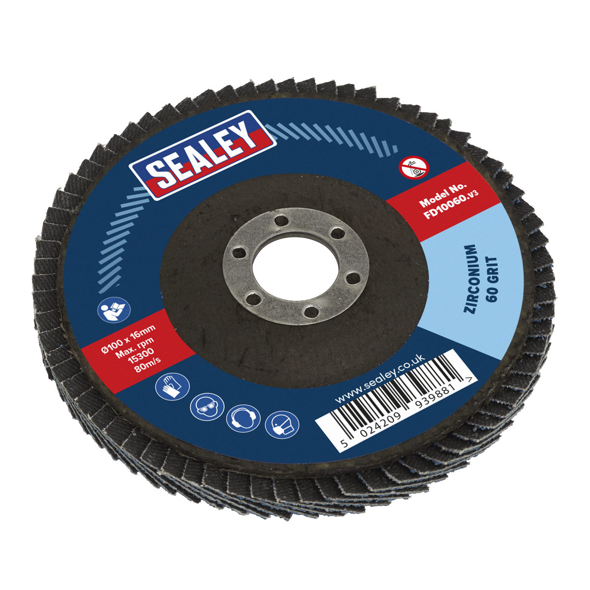 Flap Disc Zirconium Ø100mm Ø16mm Bore 60Grit FD10060