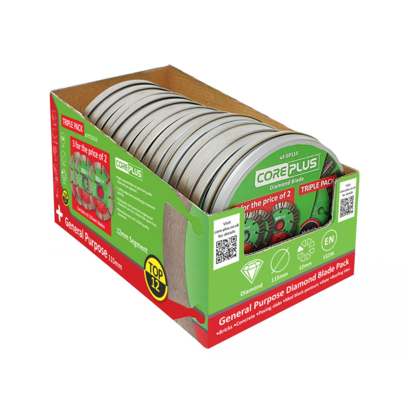 CorePlus Top Twelve Cutting Blade CDU with 10 Tins (3 Blades per Tin) CORDBT115CDU