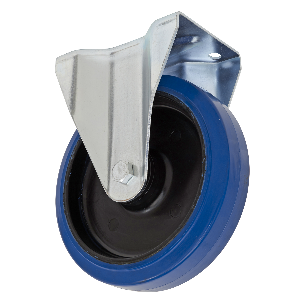 Heavy-Duty Blue Elastic Rubber Fixed Castor Wheel Ø160mm - Trade SCW3160FPEM
