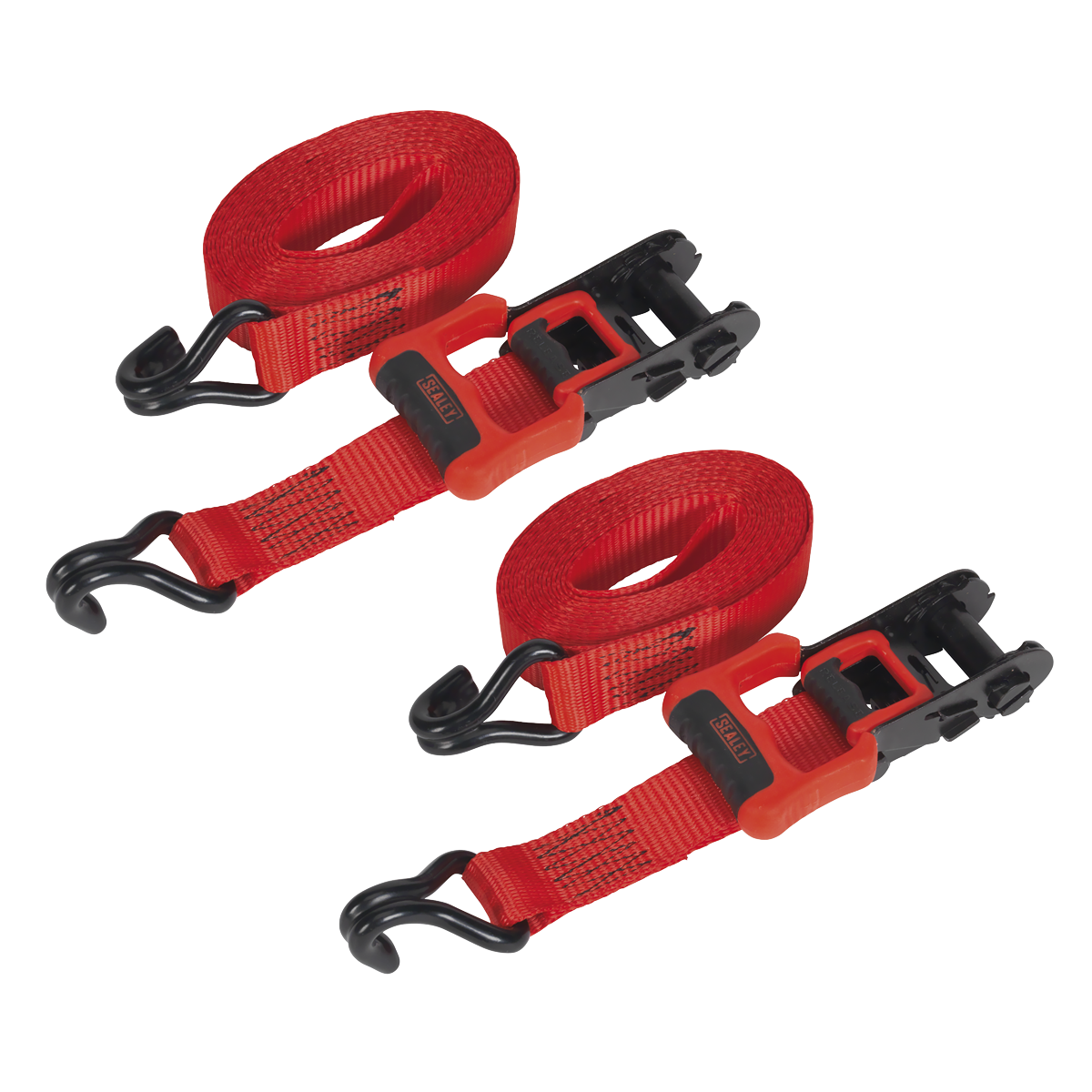 Ratchet Straps 32mm x 4.9m Polyester Webbing with J-Hooks 1200kg Breaking Strength - 2 Pairs TD41248JD