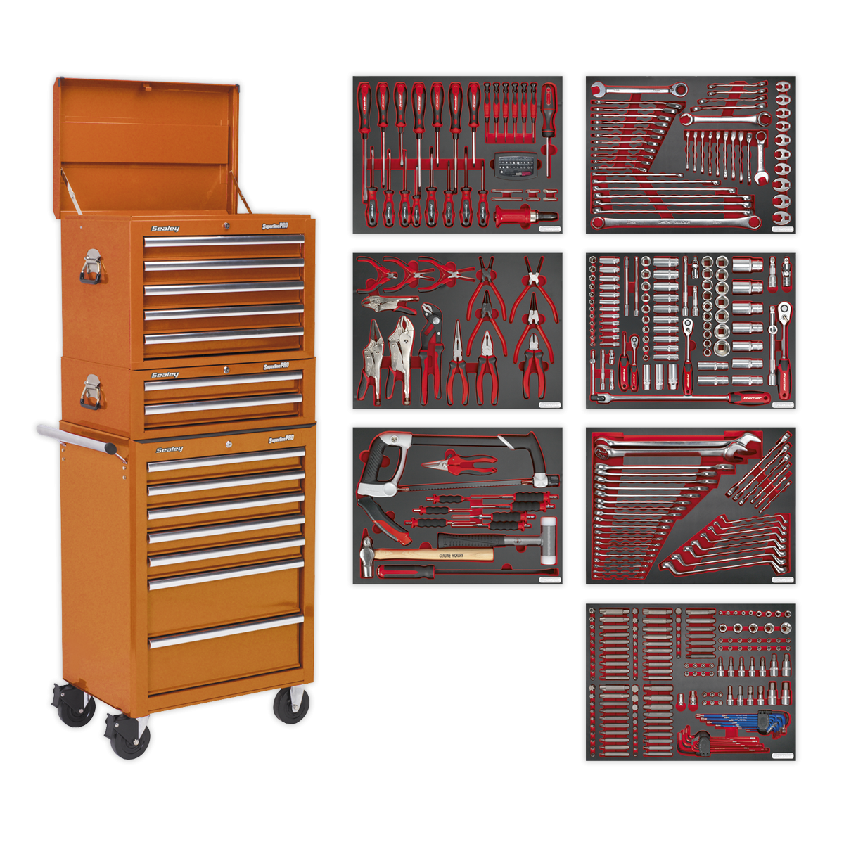 Tool Chest Combination 14 Drawer with Ball-Bearing Slides - Orange & 446pc Tool Kit TBTPCOMBO4