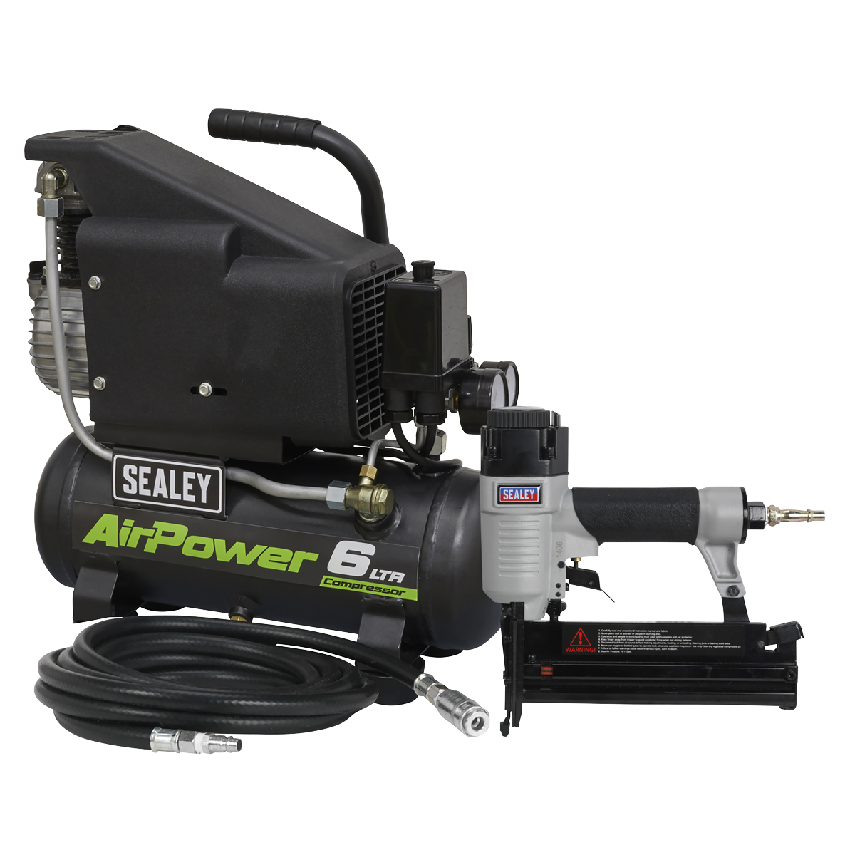 Air Nail/Staple Gun Kit including Air Compressor, Hose & Nailer/Stapler SAC0610EKIT