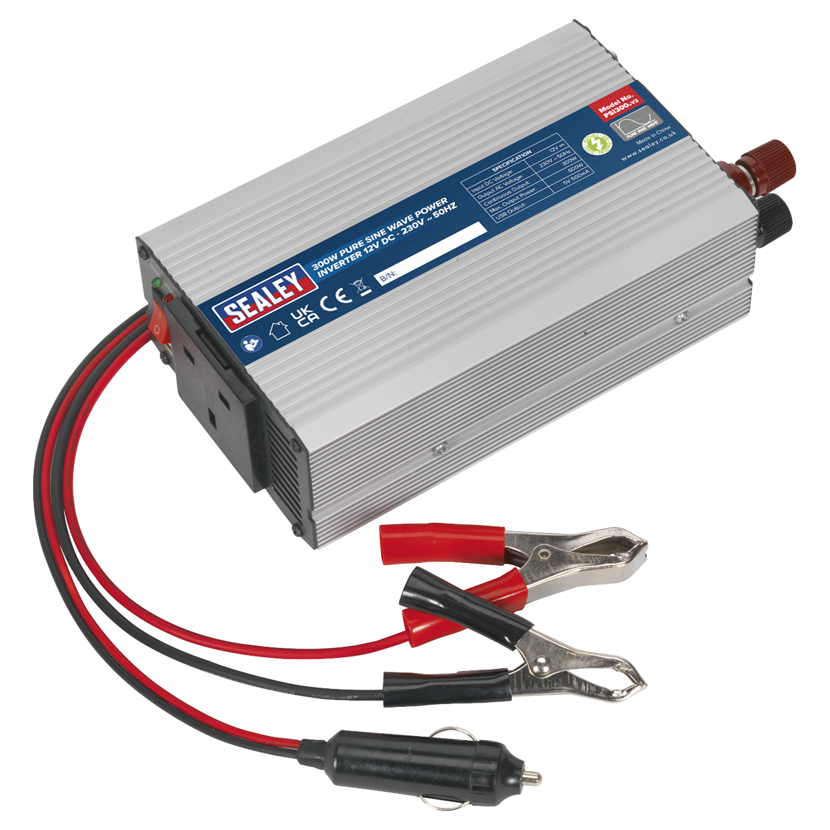 Power Inverter Pure Sine Wave 300W 12V DC - 230V ~ 50Hz PSI300