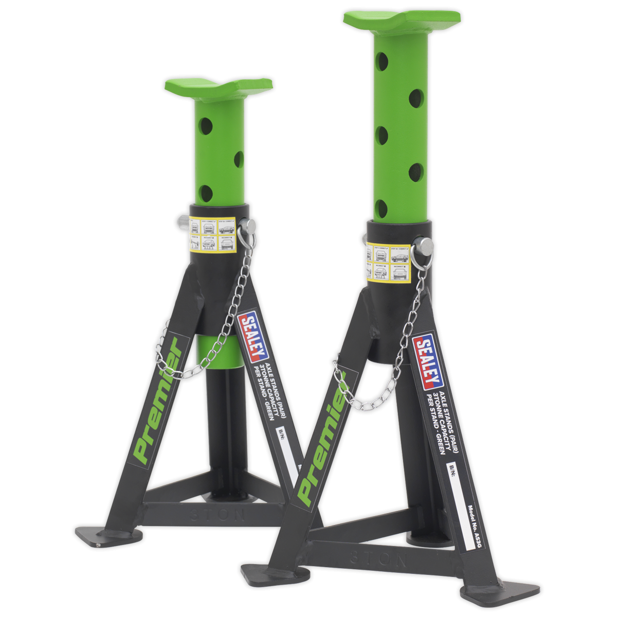 Axle Stands (Pair) 3 Tonne Capacity per Stand - Green AS3G