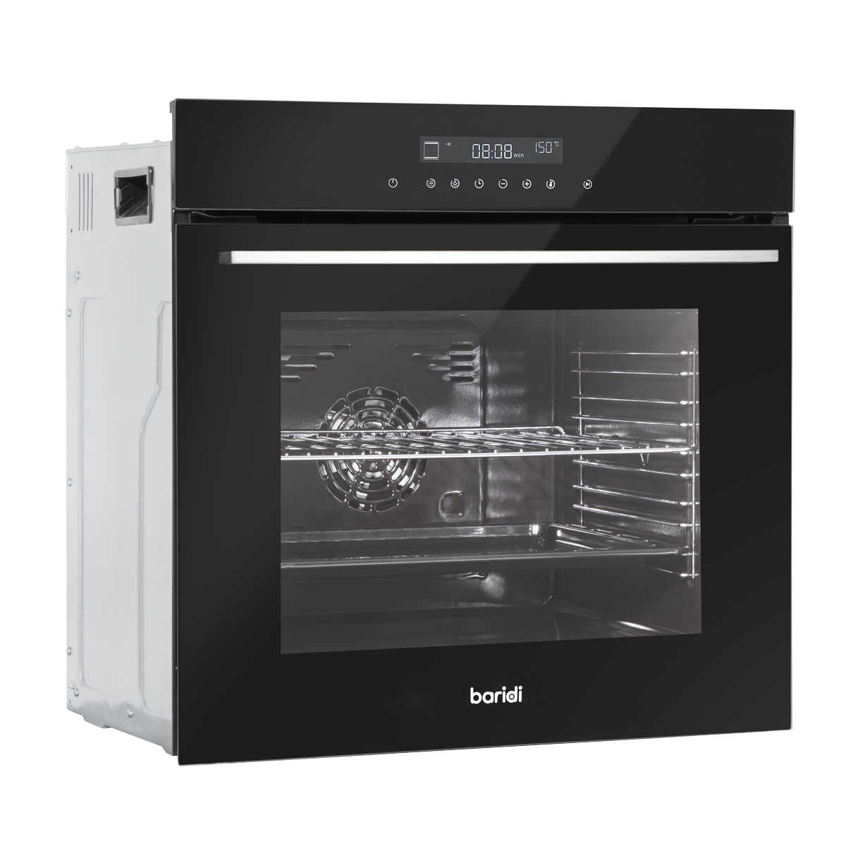 Baridi 60cm Built-In Fan Assisted, Single, Integrated 10 Function Electric Oven, Touchscreen Controls, 72L Capacity, Black DH199