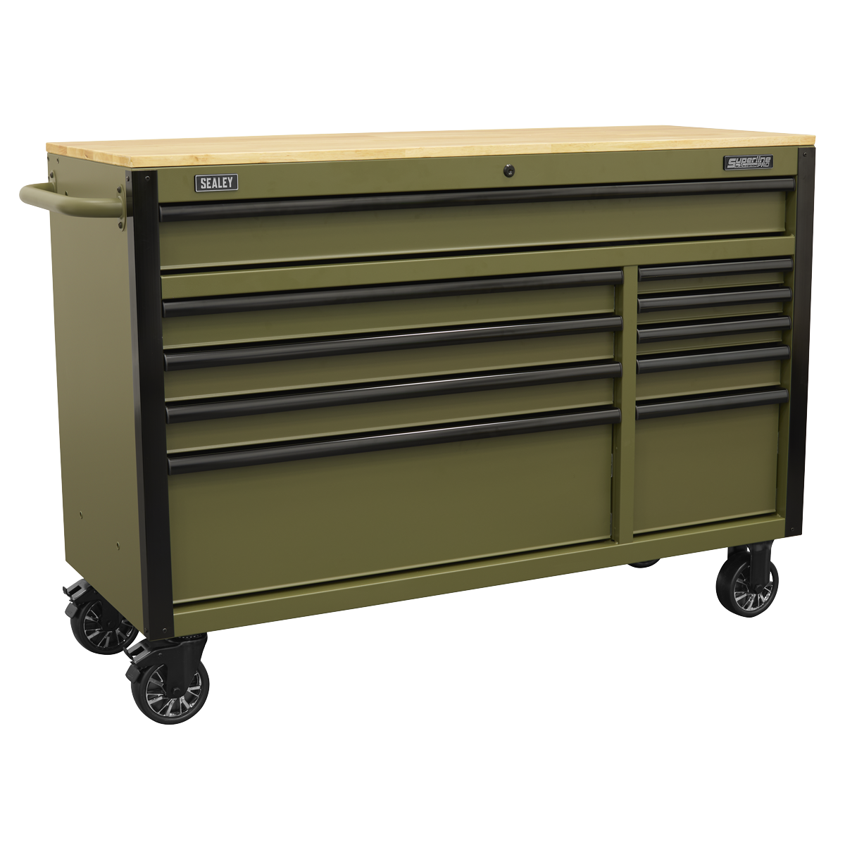 Superline PRO® Mobile Trolley with Wooden Worktop & Power Bar 10 Drawer 1320mm AP5210KBE
