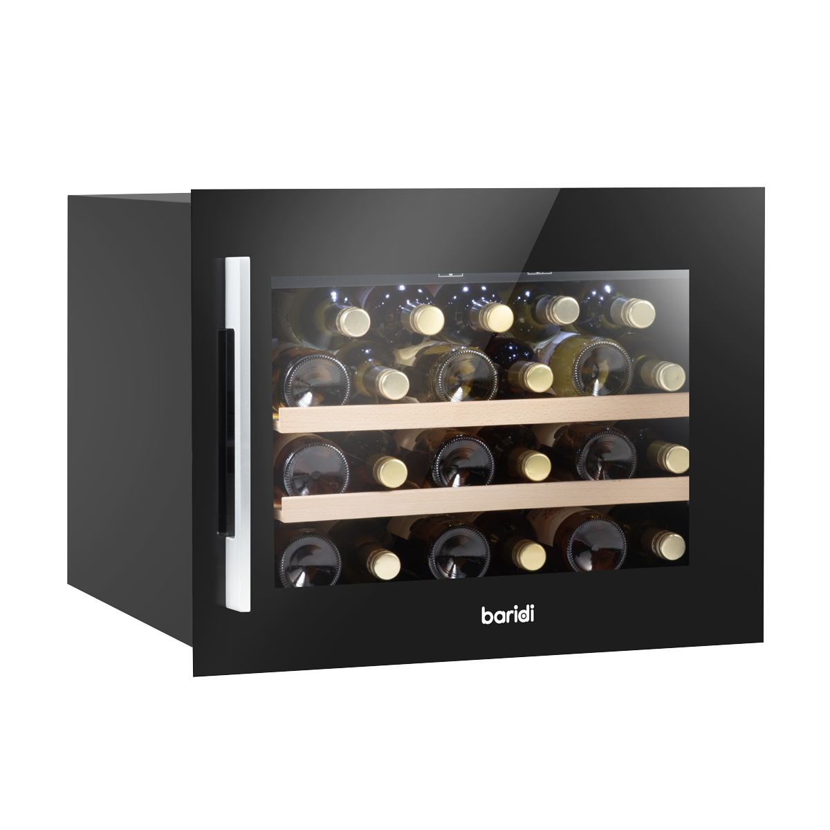 Baridi 60cm Built-In 28 Bottle Wine Cooler with Beech Wood Shelves and Internal LED Light, Black DH205