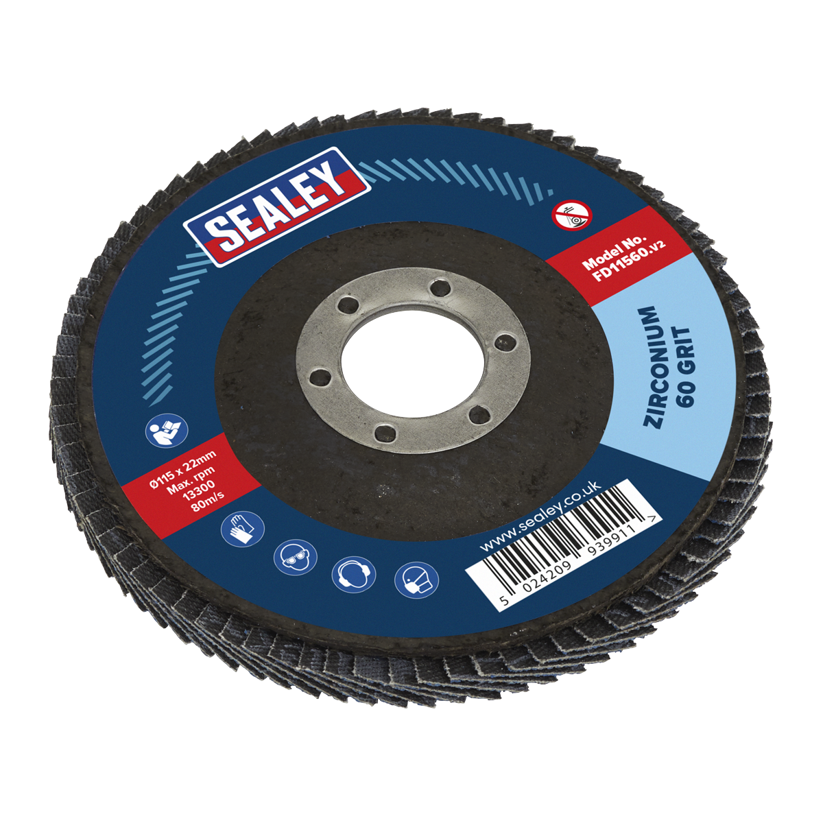 Flap Disc Zirconium Ø115mm Ø22mm Bore 60Grit FD11560