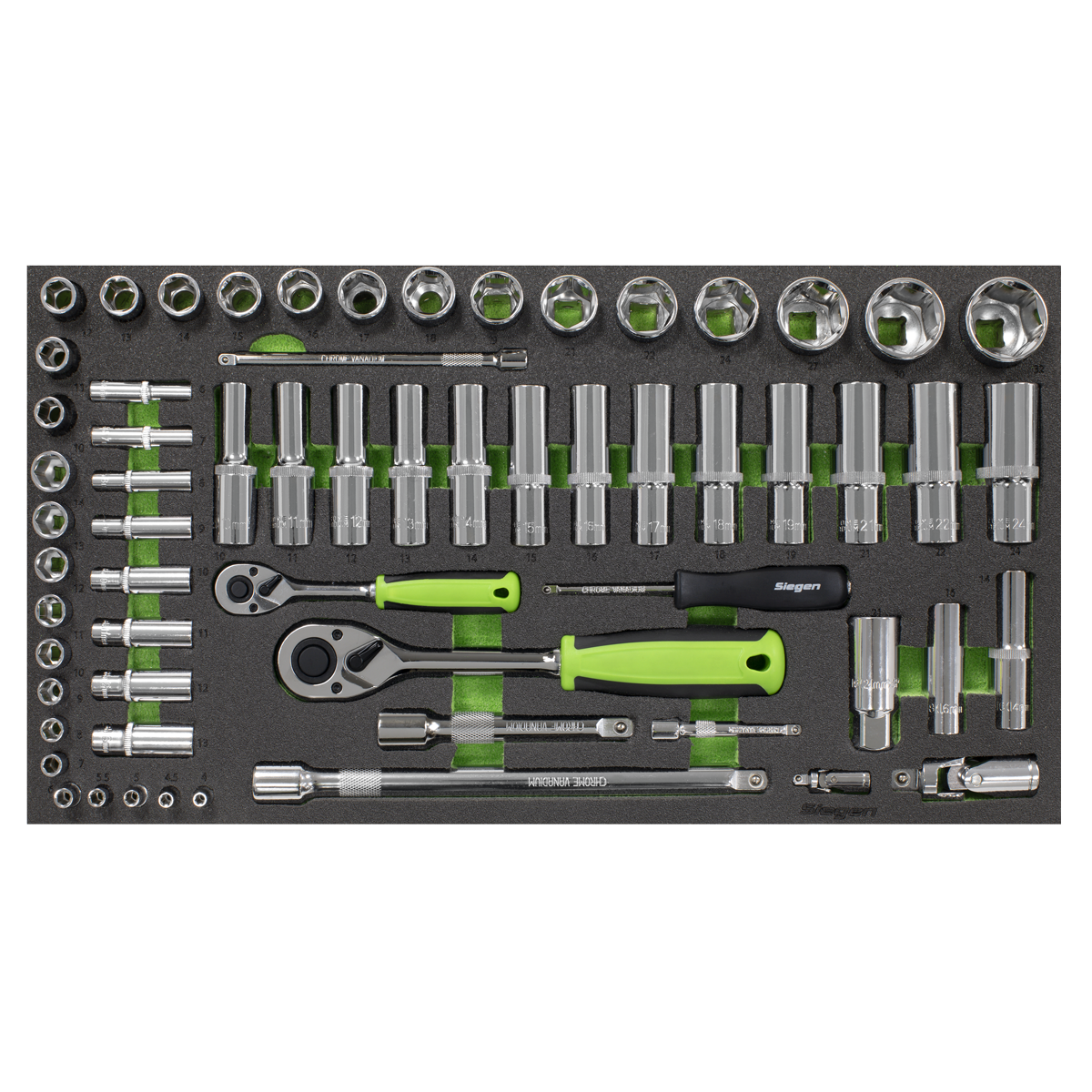 Tool Tray with Socket Set 62pc 1/4" & 1/2"Sq Drive Metric S01271