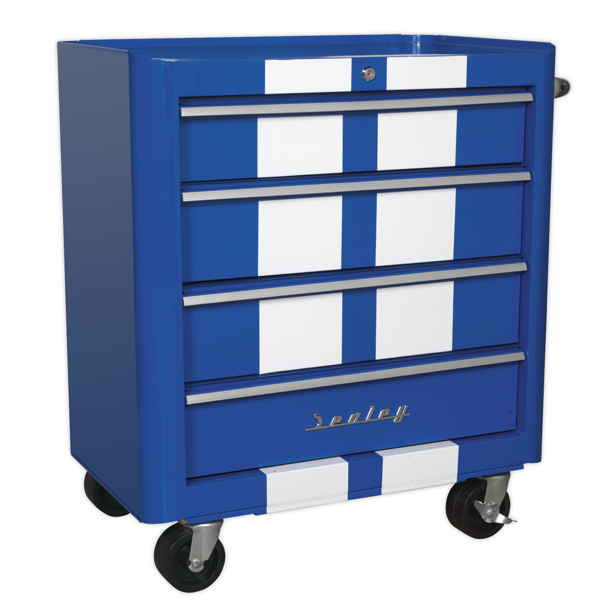 Rollcab 4 Drawer Retro Style - Blue with White Stripes AP28204BWS