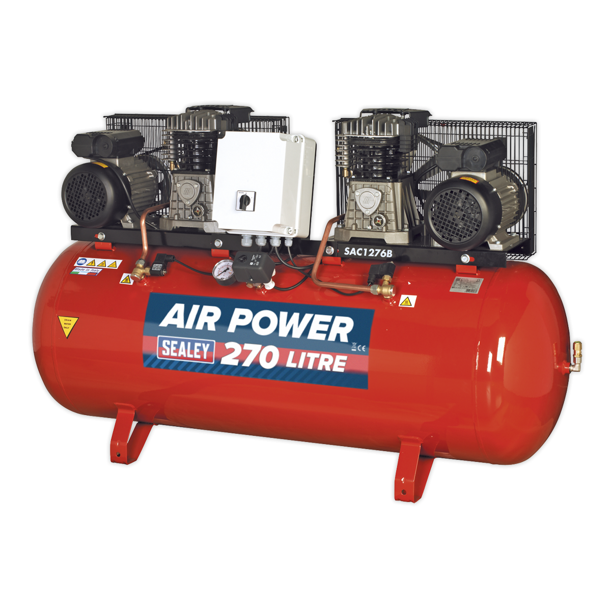 Air Compressor 270L Belt Drive 2 x 3hp with Cast Cylinders SAC1276B