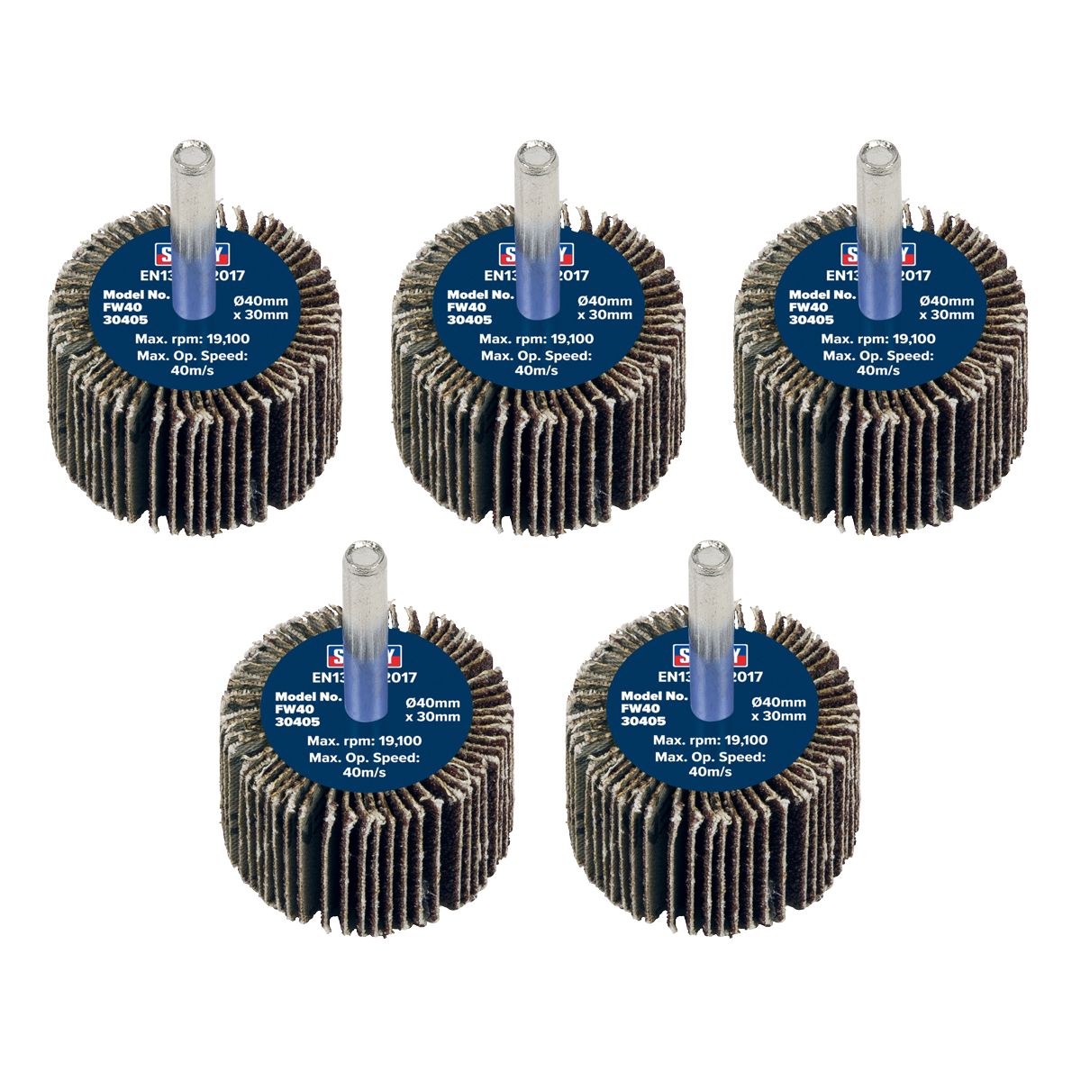 Flap Wheel Ø40 x 30mm 40Grit Ø6mm Shaft - Pack of 5 FW4030405