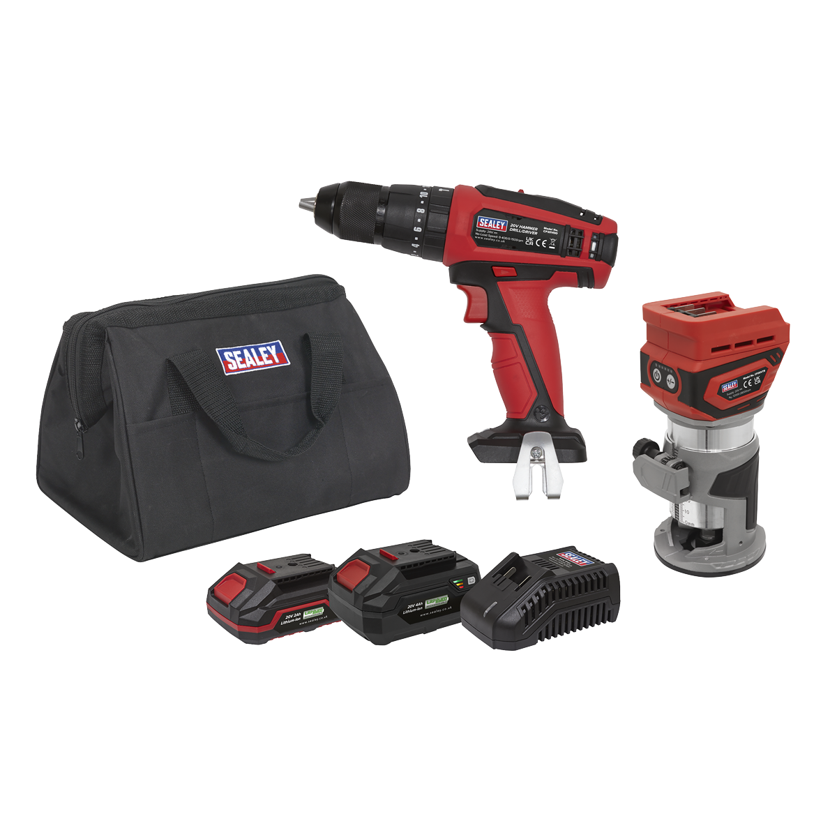 2 x 20V SV20 Series Cordless Router & Combi Drill Kit - 2 Batteries CP20VCOMBO12