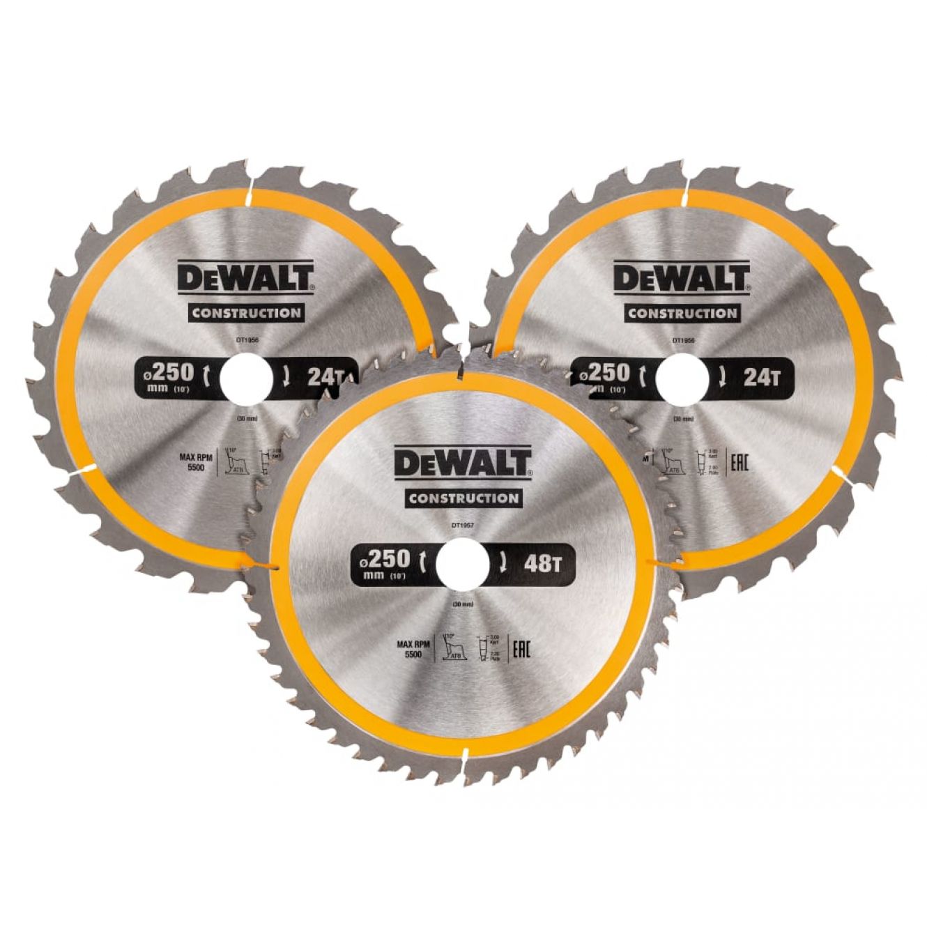 DT1964 Construction Circular Saw Blade 3 Pack 305 x 30mm x 24T/48T/60T DEWDT1964QZ