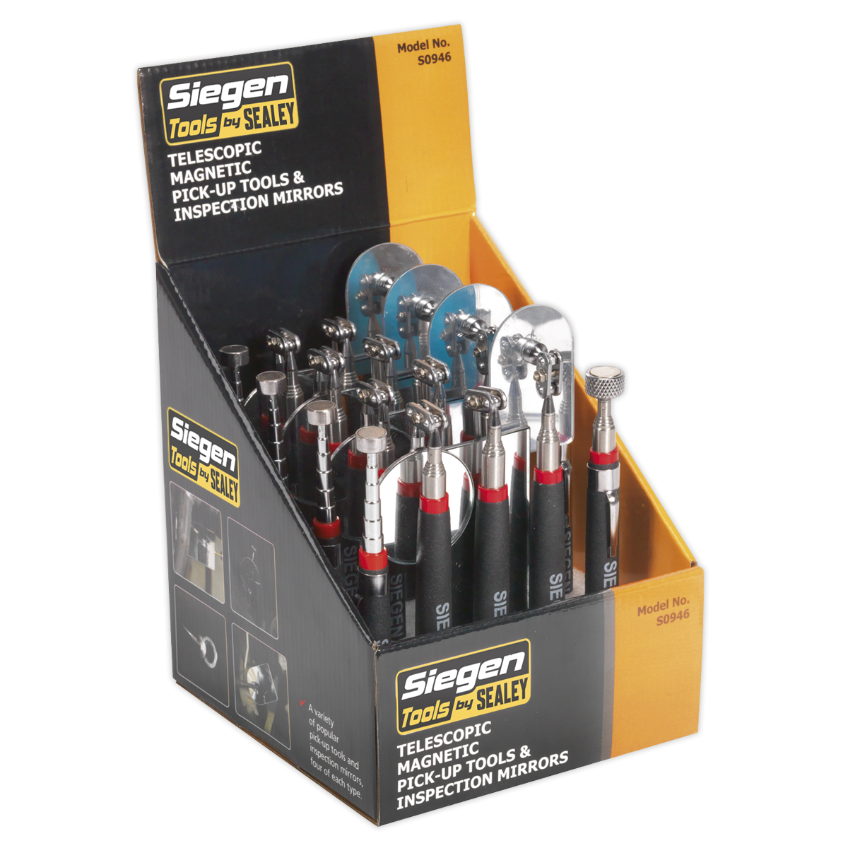 Telescopic Magnetic Pick-Up Tools & Inspection Mirrors - Display Box of 20 S0946