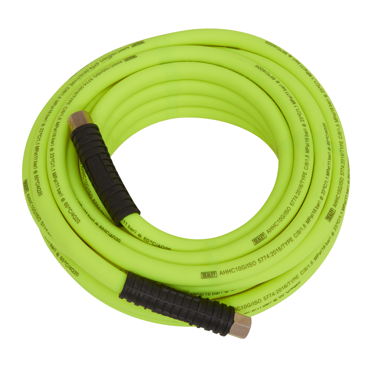 Air Hose 10m x Ø8mm Hybrid High-Visibility with 1/4"BSP Unions AHHC10G
