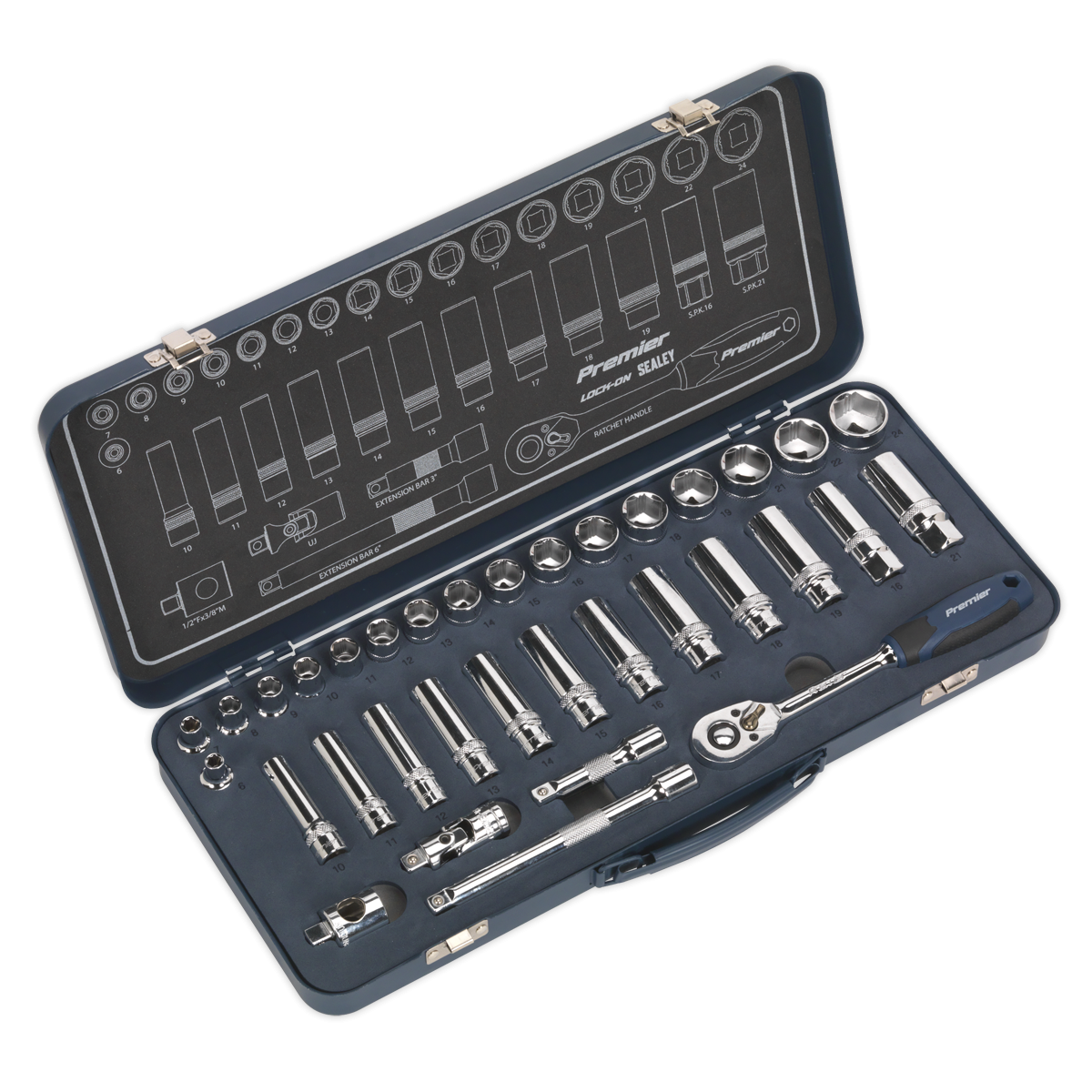 Socket Set 34pc 3/8"Sq Drive Lock-On™ 6pt Metric AK27481