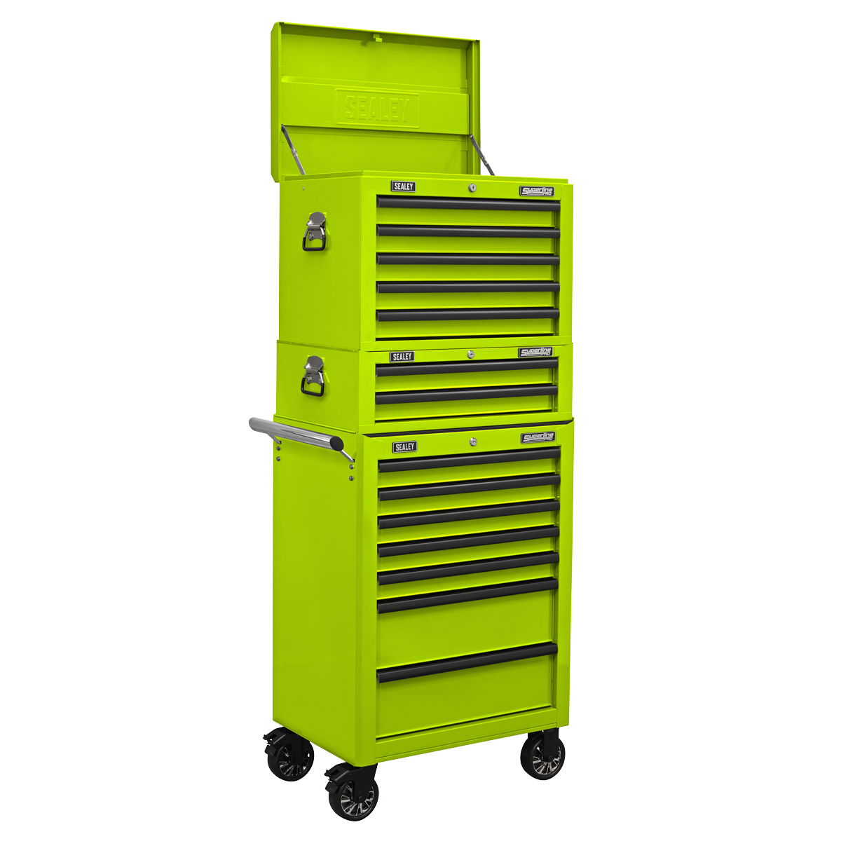 Topchest, Mid-Box & Rollcab Combination 14 Drawer with Ball-Bearing Slides - Green APSTACKTHV