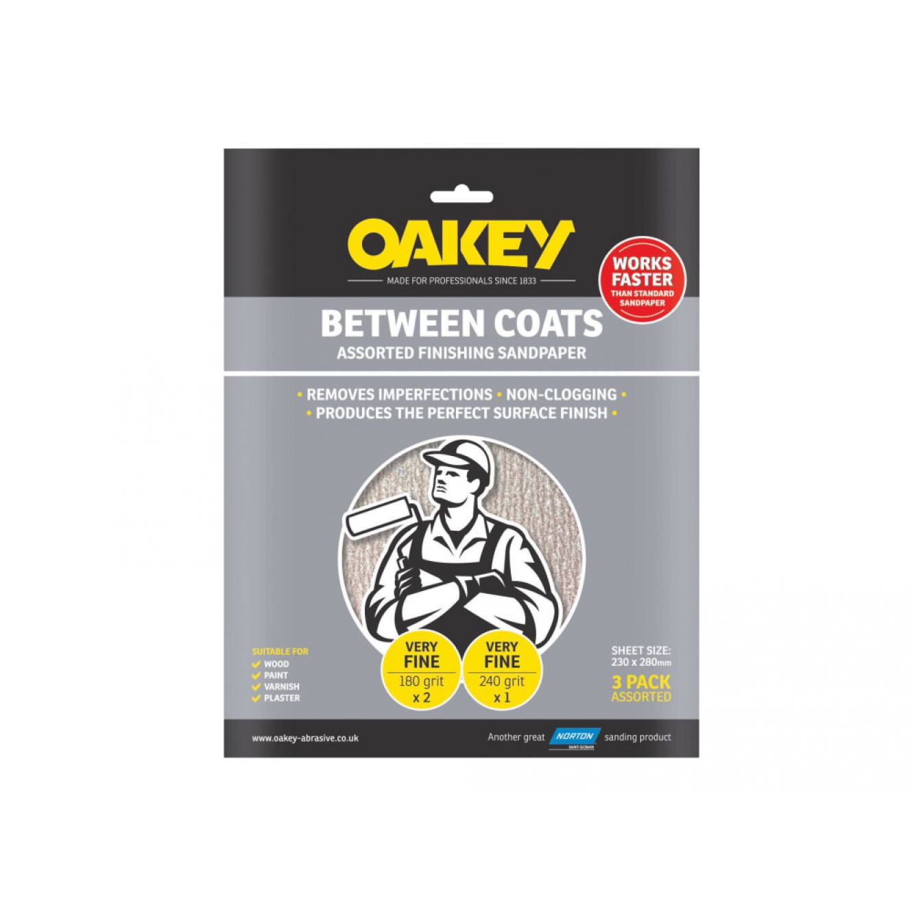 Between Coats Finishing Sandpaper 230 x 280mm Assorted (3) OAK58625