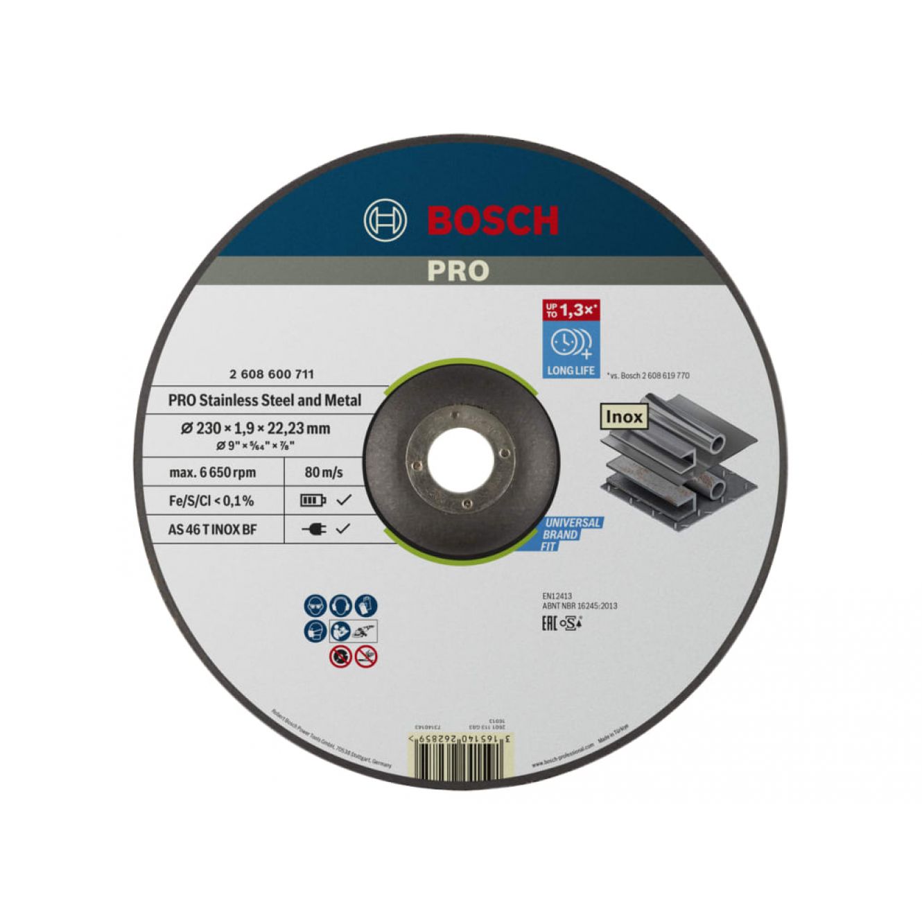 PRO Stainless Steel & Metal Bonded Cutting Disc, Depressed Centre 230 x 22.23mm BPAAS46TBF